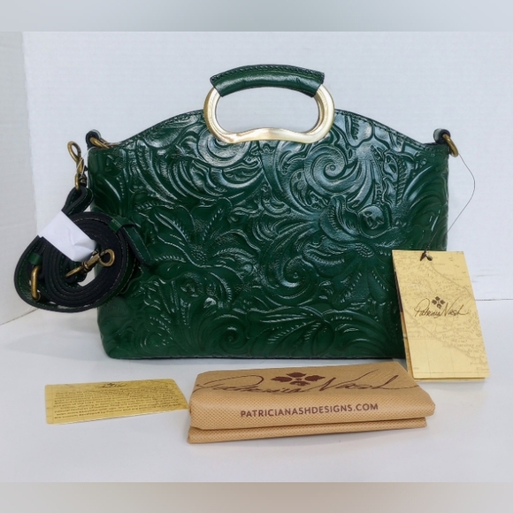 Patricia Nash Handbags - NWT Patricia Nash Valletta Tooled Leather Satchel with Crossbody Strap, Green